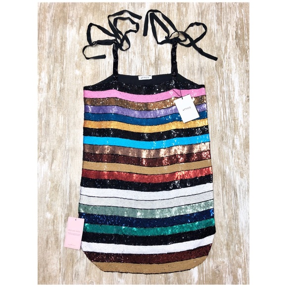 ATTICO Sabrina Sequin Dress Multi Rainbow Mini NWT - Picture 4 of 15